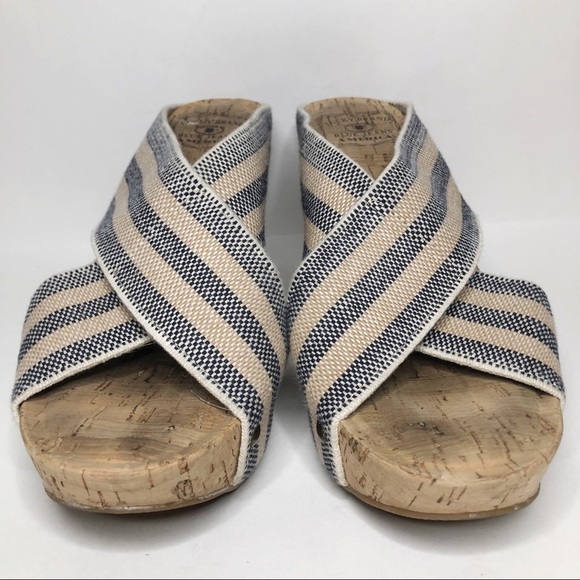Lucky Brand cream navy X strap cork wedge heels - Picture 3 of 11